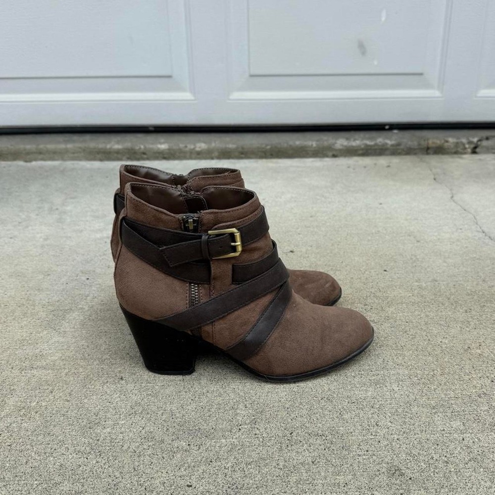 TAUPE FERGALICIOUS BY FERGIE ANKLE STRAP BOOTS